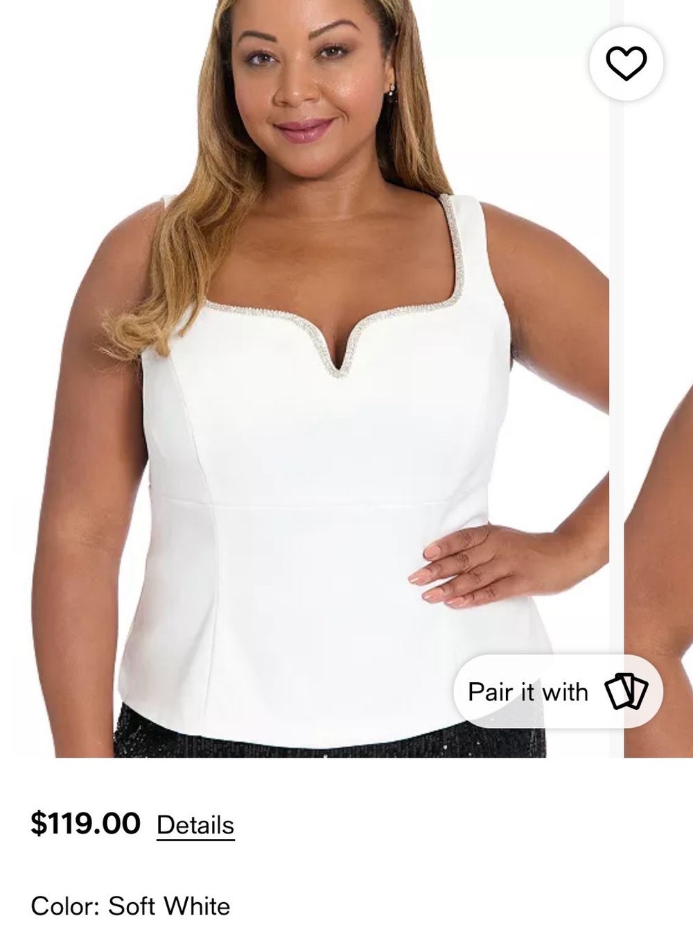 Muse Soft White Square-Neck Embellished Tank